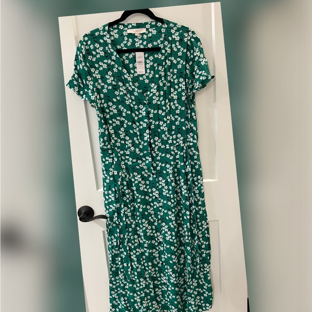LOFT Green Floral Midi Dress